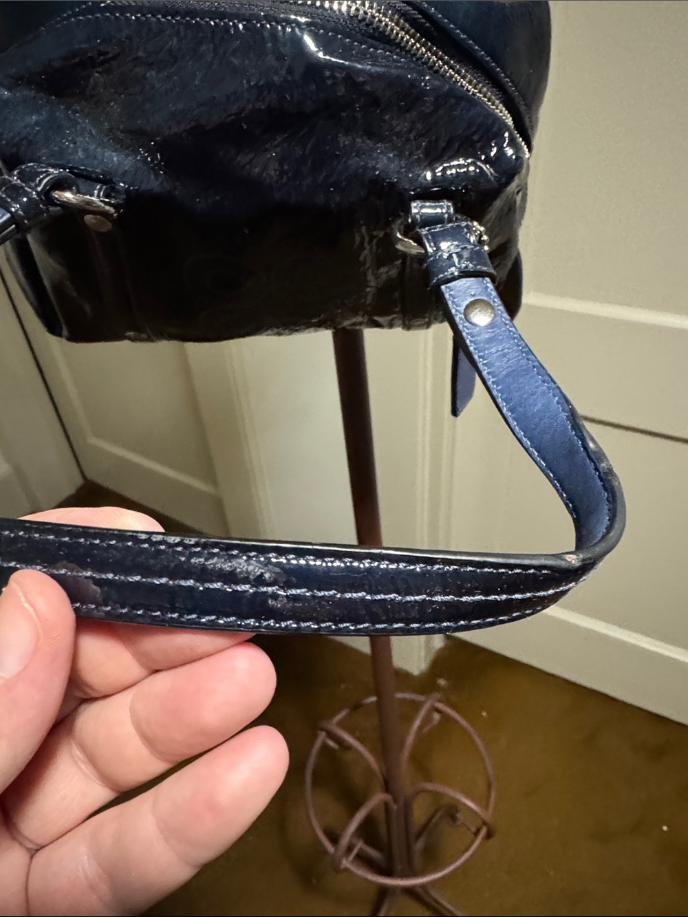 Coach Navy Patent Leather Satchel - Picture 4 of 10